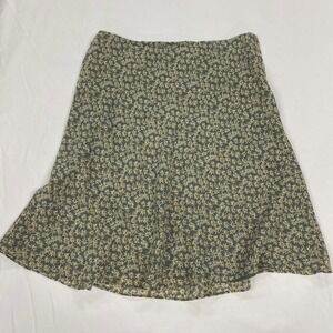 Vintage Express Sage Green Daisy Floral A-Line Midi Skirt Side Button 9/10